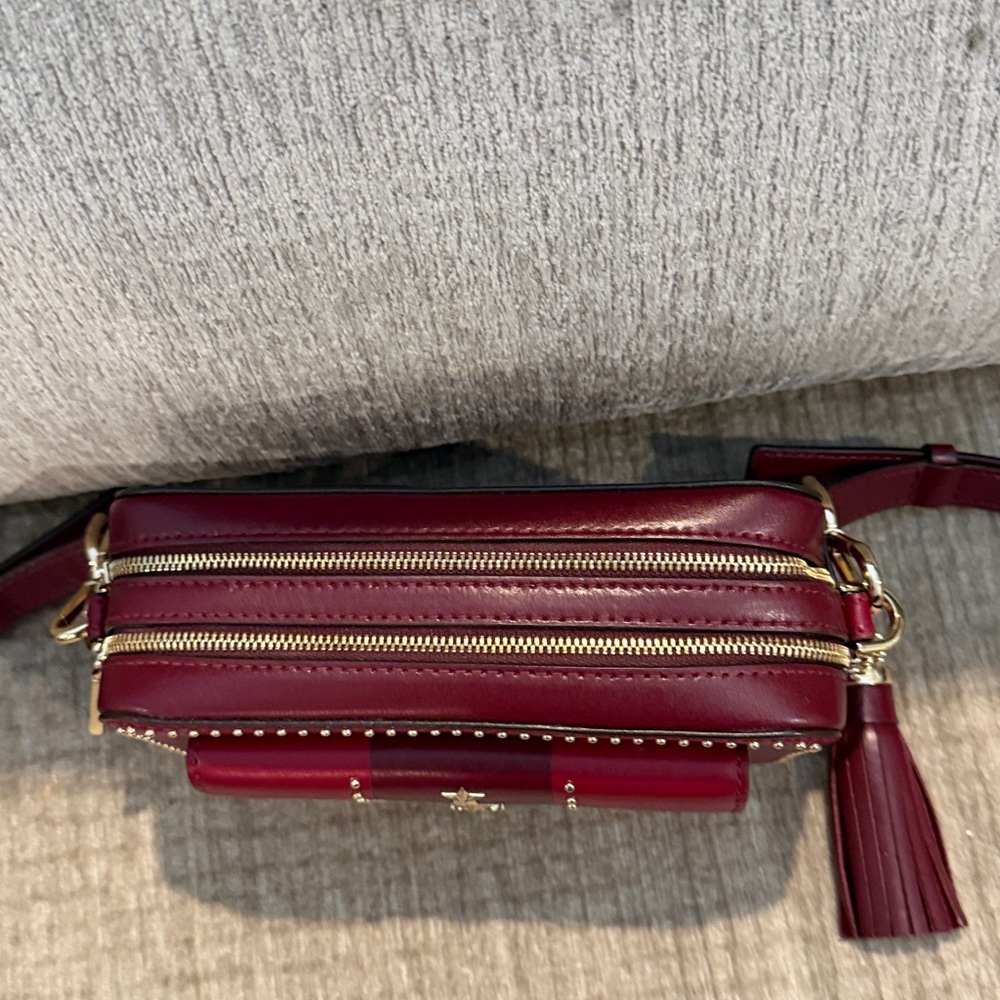 Michael Kors Wine studded camera Crossbody Bag with Gold Accents 4 x 7 - Picture 9 of 12